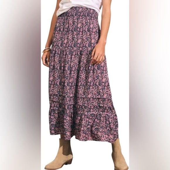 Faherty Purple Floral Maxi Skirt size Large Vintage Look - Picture 2 of 9